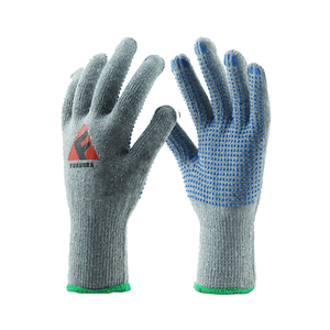 Gants bleus à pois en PVC avec doublure en polyester gris de calibre 10