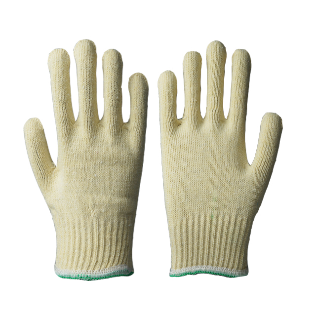 Gants de surjet à double couleur en tricot de polyester jaunâtre de calibre 10