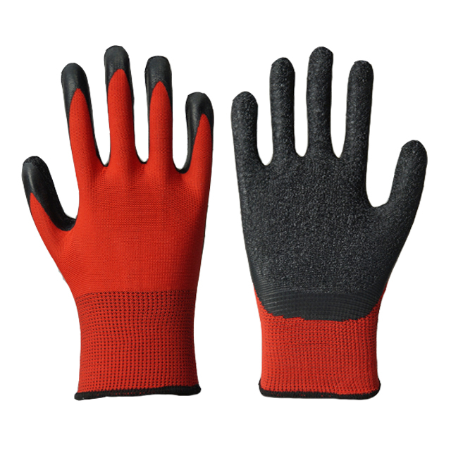 Gants enduits de latex avec doublure en polyester rouge de calibre 13